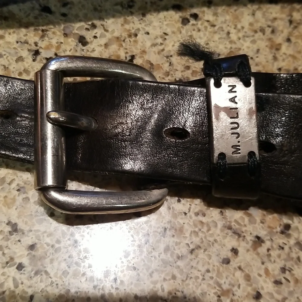 Black Leather Belt with Silver Buckle